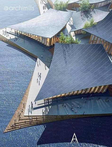 Wall Architecture Concept, Cool Roof Design, Interesting Roof Design, Parametric Roof Design, Triangle Pavilion Architecture, Parametric Roof, Dynamic Roof Architecture, Triangle Architecture, Undulating Roof Architecture