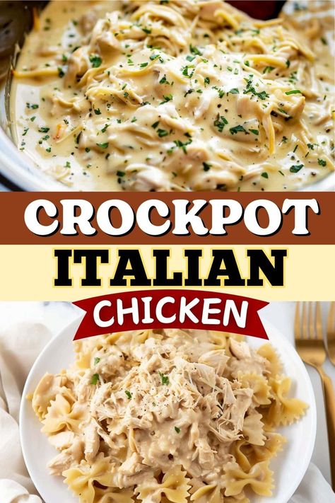 This Crockpot Italian chicken is creamy, easy, and delicious! It's made with a luscious sauce of cream cheese, cream of chicken soup, and Italian dressing. Crockpot Italian Chicken, Creamy Chicken Dinner, Crockpot Italian, Chicken And Cheese Recipes, Italian Chicken Crockpot, Creamy Crockpot Chicken, Italian Chicken Pasta, Creamy Italian Chicken, Resep Pasta