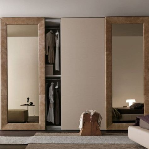 How to Modernise Old Built-In Wardrobes? 5 Tips from Our Team Framed Mirror Door, Slider Wardrobe Design With Mirror, Mirror Almirah Designs, Bedroom Closet Doors Sliding, Long Mirrors, Door With Mirror, Sliding Mirror Closet Doors, Country Bedrooms, Mirror Closet