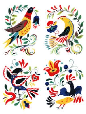 Folk Art Birds, Ceramic Decals, Contemporary Folk Art, Polish Folk Art, Folk Art Flowers, Waterslide Decals, Flat Paint, Retro Images, Barnyard Animals