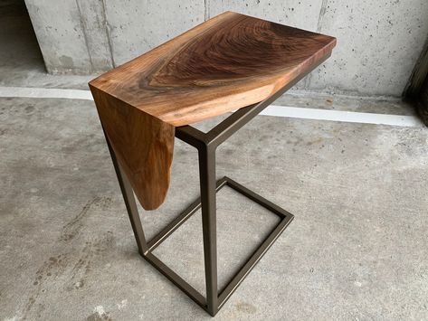 Living Room | Hazel Oak Farms Table Laptop, Industrial Side Table, C Table, Welding Table, Laptop Table, Live Edge Table, Gold Table, Raw Steel, Big Hugs