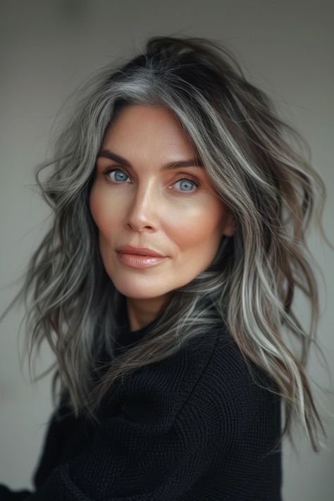 Blending Gray Hair With Lowlights, Gray Hair Blending, Grey Brown Hair, Grey Blending, Hair Blending, Gray Balayage, Grey Hair Transformation, Black Cake, Grey Hair Inspiration