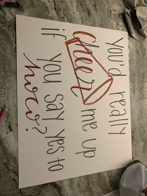 Homecoming Proposal Ideas For Cheer, Cheer Hoco Proposal Posters, Hoco Poster Ideas Cheerleader, How To Say Yes To Hoco Poster, Hoco Sign Ideas For Cheerleaders, Asking A Cheerleader To Hoco, Homecoming Poster Ideas For Cheerleader, Best Hoco Signs, Cheerleading Homecoming Proposal