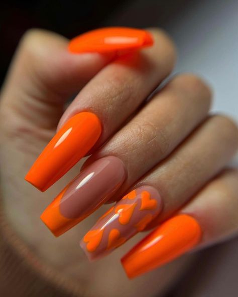 Orange Summer Nails, Bright Orange Nails, Neon Orange Nails, Manicure Tool Sets, Chalkboard Nails, Summer Nails 2024, Neon Nail Designs, Orange Nail Designs, Orange Nail