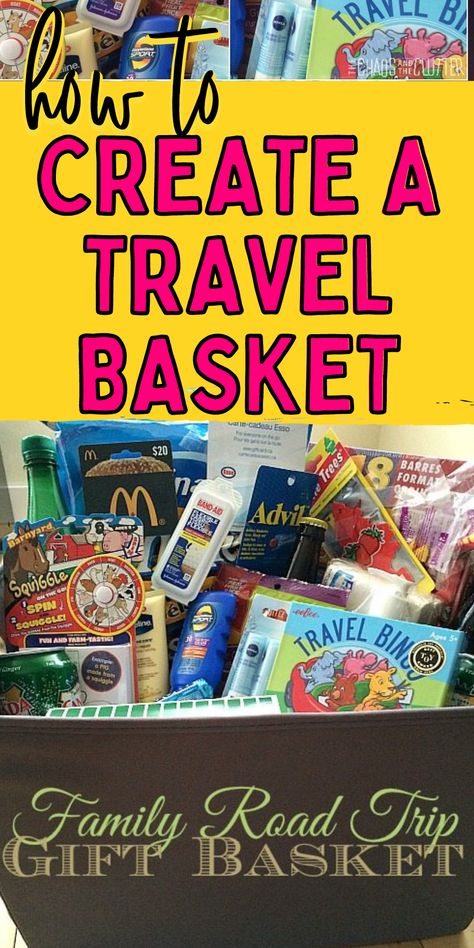 Vacation Basket Gift, Road Trip Basket Ideas, Road Trip Basket For Adults, Travel Goodie Bags For Adults, Travel Basket Gift Ideas, Road Trip Gift Basket Ideas, Travel Gift Basket Ideas, Road Trip Basket, Road Trip Gift Basket