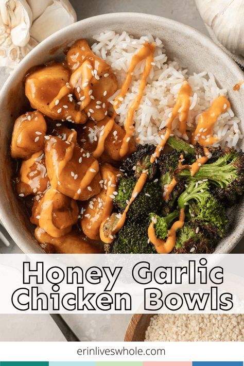 Rice Bowls Healthy, Honey Balsamic Chicken, Broccoli And Rice, Broccoli Dishes, Chicken Bowl Recipe, Chicken Broccoli Rice, Garlic Rice, Chicken Rice Bowls, Healthy Honey