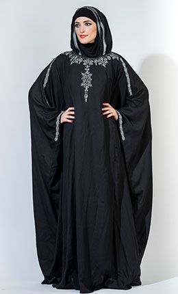 Black Crepe Modest Embroidered Eid Kaftan Trendy Abaya, Niqab Hijab, Black Abaya Designs, Abaya For Women, Abaya Online, Dubai Outfits, Abaya Black, Hijab Abaya, Embroidered Kaftan