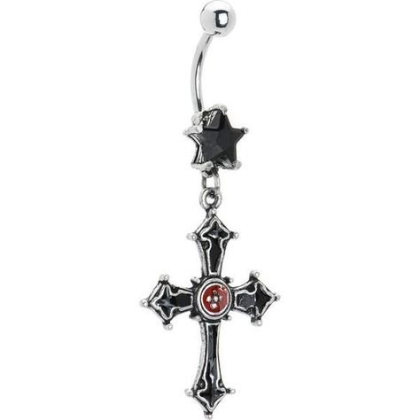 Jet Cubic Zirconia Gothic Pewter Cross Belly Ring ❤ liked on Polyvore featuring jewelry, rings, star ring, cross jewellery, cubic zirconia rings, cross belly ring and star belly button rings Rings Cross, Gothic Jewelry Rings, Rings Star, Navel Piercing Jewelry, Pewter Ring, Bellybutton Piercings, Mod Jewelry, Belly Piercing Jewelry, Pretty Ear Piercings