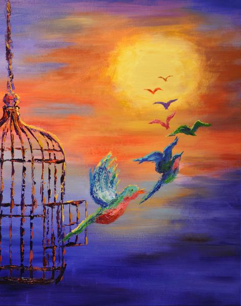 Bird Cage Painting Acrylic, Freedom And Social Change Art, Paintings About Freedom, Freedom Poster Drawing, Freedom Painting Ideas, Hope Painting Ideas, Poster About Freedom, Freedom Art Drawings, Freedom Poster Ideas