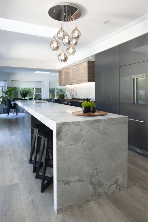 North Balgowlah Residence - Contemporary - Kitchen - Sydney - by Bawtree Design | Architecture + Interiors | Houzz AU Modern Kitchen Splashbacks, Kitchen Cabinets Drawing, Marble Top Kitchen Island, Galley Kitchen Layout, Marble Backsplash Kitchen, Marble Kitchen Island, Galley Kitchens, Marble Kitchen, Shaker Style Kitchens