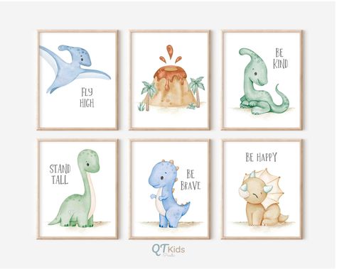 Gender Neutral Dinosaur Nursery, Dinosaur Baby Room, Watercolour Dinosaur, Boy Room Wall Decor, Dinosaur Posters, Boys Playroom, Green Dinosaur, Dinosaur Nursery, Room Stickers