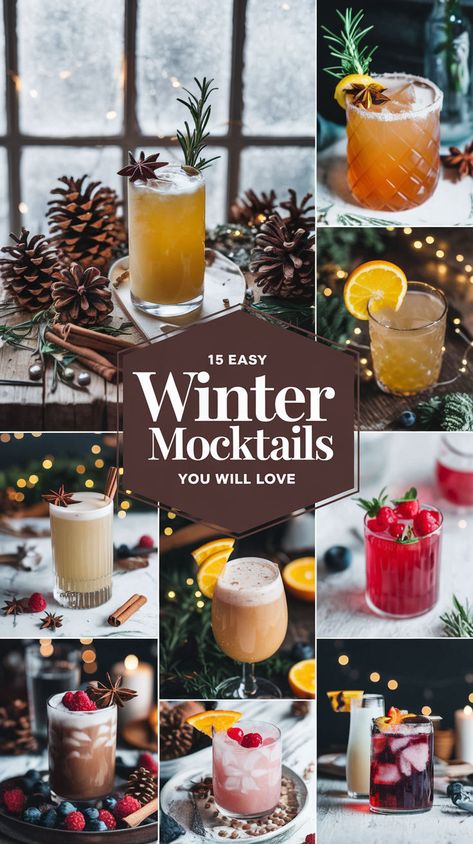 Winter Punch Recipes, Winter Mocktails Non Alcoholic, Sparkling Mocktails, Mocktail Recipe Non Alcoholic, Decorating Bible, Winter Punch, Drinks Mocktail, Winter Mocktails, Mocktails Non Alcoholic