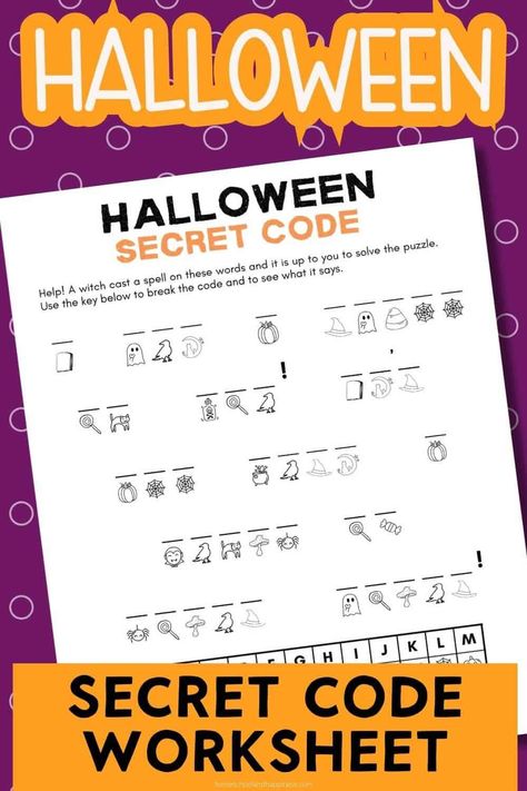 Halloween Secret Code Worksheet Halloween Math Games 3rd Grade, Halloween Kids Worksheets, Halloween Code Breaker, Halloween Hidden Pictures Printables, Free Halloween Activity Printables, Halloween Worksheets Free Printable, Halloween Cryptogram, Secret Code Worksheet, Halloween Steam Activities