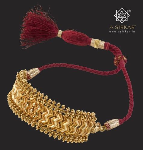 Bengali Choker Necklace, Baju Bandh Designs Gold, Rope Tassel, Pure Gold Jewellery, Antique Gold Jewelry Indian, Handmade Gold Jewellery, Gold Jewelry Stores, Antique Jewelry Indian, Red Rope