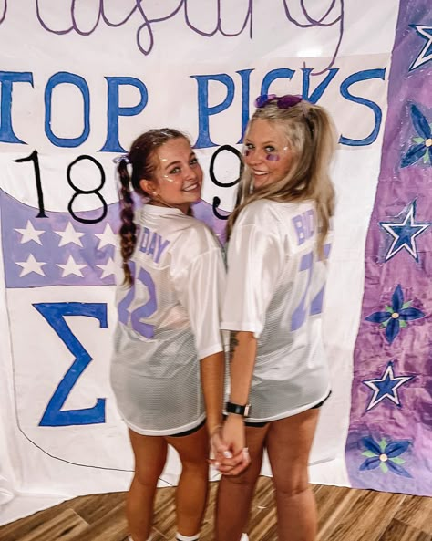 Tri sigma NFL themed bid day football sorority Greek life college sigma sigma sigma recruitment rush week inspired jersey top picks Sorority Pictures, Recruitment Themes, Tri Sigma, Bid Day Themes, Work Week, Bid Day, Sorority, Nfl