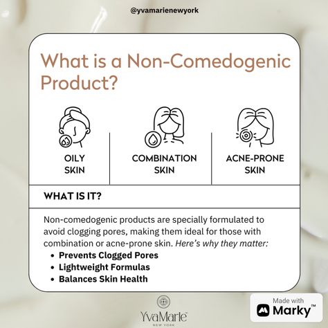 What is a Non-Comedogenic Product?  Non-comedogenic products are specifically formulated not to clog your pores. They’re ideal for people with oily, combination, and acne-prone skin, as they help keep pores clear and reduce the risk of breakouts.  What Does “Non-Comedogenic” Mean? The term "non-comedogenic" comes from "comedo", which refers to clogged pores (blackheads or whiteheads). Non-comedogenic products are designed with ingredients that won’t block your pores, reducing the chance of blemishes and congestion.  Why It’s Important for Oily, Combo, and Acne-Prone Skin: Oily Skin: Oily skin produces more sebum, which can easily mix with dead skin cells and clog pores. Non-comedogenic products help manage oil without adding extra buildup. ... Skincare Tips, Clogged Pores, Acne Prone Skin, Skin Health, Blackheads, Dead Skin, Skin Cells, Oily Skin, Clear Skin