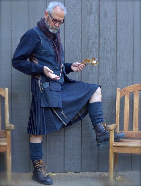 21st Century kilts, denim and pocket watch Kilt Outfits For Men, Kilt Men Fashion, Mens Kilts Outfit, Kilt Men, Scottish Men, Kilts For Men, Kilt Style, Scotsman In Kilt, Guys In Kilts