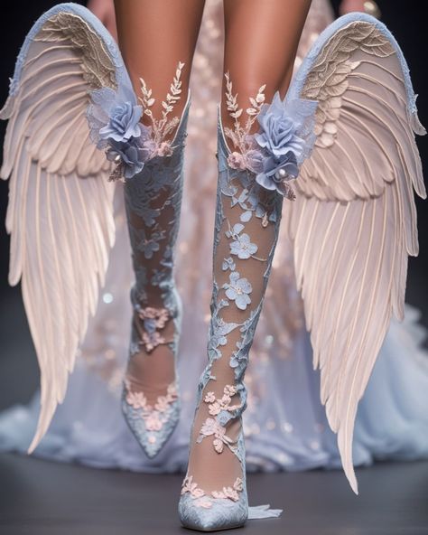 Fantasy Shoes Heels, Butterfly Runway, Met Gala Ideas, Pink Aesthetic Pastel, Fairy Heels, Outfit Sketches, Heels Flower, Ever After High Aesthetic, Elegant Shoes Heels