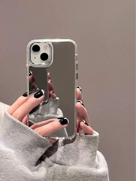 Plating Mirror Phone Case | SHEIN USA Classy Phone Covers, Black Phone With Clear Case, Mirror Phone Cases, Mirror Case Iphone, Silver Phone Case, Mirror Phone Case, Luxury Mirror, Cover Iphone, Luxury Makeup