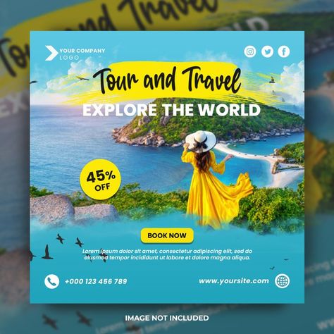 Tour Travel Social Media Post, Travel Social Media Posts Design, Travel Social Media Post, Post Flyer, Travel Advertising Design, Travel Banner, Travel Flyer, Website Banner Design, Adobe Photoshop Design