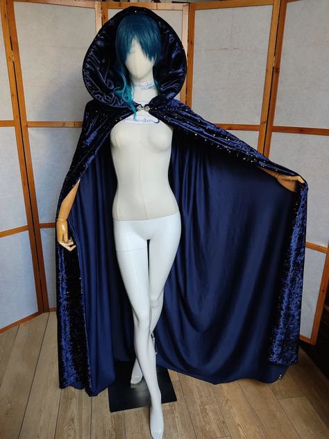 Blue Starry Fantasy Cape With Maxi Hood | Etsy Cape Fantasy, Fantasy Cape, Blue Starry Night, Leotard Outfit, Star Shawl, Cape With Hood, Blue Cape, Witch Outfit, Costume Themes