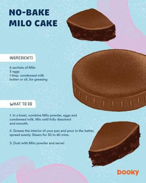 No Oven Baking Recipes, Milo Cake Recipe, Dessert Recipes Without Oven, Booky Recipe Book, Milo Cake, Homemade Recipe Books, Homemade Cookbook, Food Infographic, Baking Book