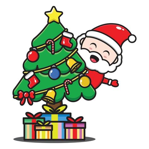 linda ilustración de dibujos animados de santa claus con árbol de navidad y regalos Christmas Tree With Santa Claus, Christmas Tree And Gifts, Santa Claus Cartoon, Cute Santa Claus, Christmas Tree And Santa, Santa Claus Christmas Tree, Christmas Cartoon, With Christmas Tree, Cute Santa