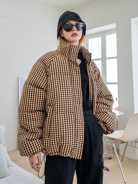 Plaid Puffer Jacket, Gingham Coat, Vision Book, Women Outerwear, Gingham Check, Winter Coats, Winter Coats Women, Women's Coats & Jackets, Padded Jacket