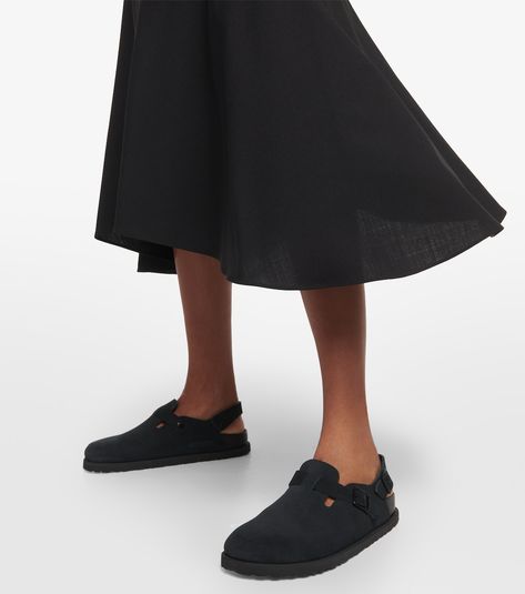 Tokio suede slingback clogs in black - Birkenstock 1774 | Mytheresa Kyoto Birkenstock, Slingback Black Clogs With Buckle Closure, Tokio Birkenstock, Chic Black Slip-on Clogs, Birkenstock Tokio, Birkenstock Colors, Spring Sunglasses, Black Slip-on Clogs With Buckle Closure, Black Birkenstock