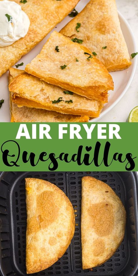 Air Fryer Quesadillas are a perfect quick and easy meal. They are crispy on the outside but gooey on the inside with yummy melted cheese. 3 Ingredient Air Fryer Recipes, Quesadilla Maker Recipes Ideas, Tortillas In Air Fryer, Air Fryer Quesadilla, Airfryer Quesadilla, Ww 2023, Air Fryer Tortilla, Quesadilla Sauce, Taco Bell Quesadilla