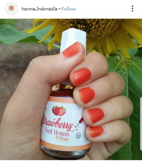 Strawberry orange henna nail stain. Henna Nails Stain, Orange Henna, How To Apply Henna, Mint Green Nail Polish, How To Make Henna, Indian Nails, Beauty Bites, Old Nail Polish, Emerald Nails