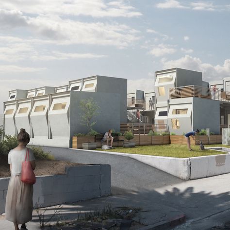 Homes for Hope tackles homelessness with modular temporary housing Cooperative Housing Architecture, Temporary Housing Architecture, Homeless Shelter Architecture, Homeless Architecture, Emergency Architecture, Homeless Shelter Ideas, Homeless Project, Homeless Shelter Design, Temporary House