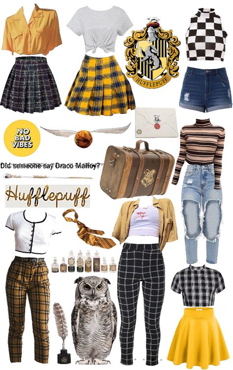 #harrypotter #hogwarts #hufflepuff #outfit #womens. Discover outfit ideas for Back to Hogwarts ❤️💚💙💛 made with the shoplook outfit maker. How to wear ideas for yellow and Mistress Rocks Tops | Universal Studios Inspired Outfits, Hufflepuff Costume Ideas, Hufflepuff Costume For Women, Hufflepuff Style Outfit, Cute Outfits To Wear To Universal Studios, Hufflepuff Universal Outfit, Outfit Ideas Movies, Modern Hufflepuff Outfits, Hogwarts House Outfits