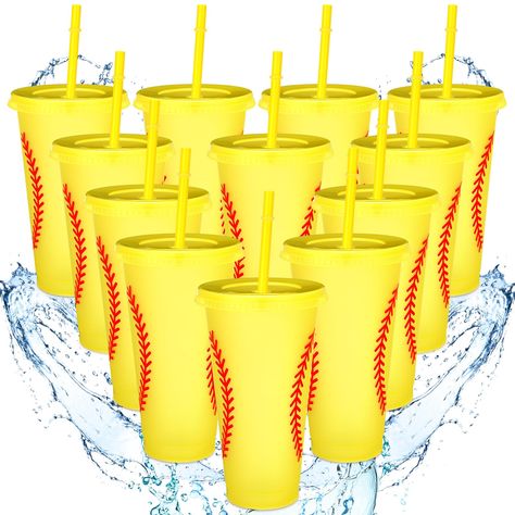 PRICES MAY VARY. Complete Package Convenience: our softball cups come in a set of 12, making it ideal for parties, group gatherings or sports events; Each cup is accompanied by its own lid and straw, ensuring the drink remains secure; The straw features a ring stopper design, enhancing user comfort by preventing it from falling out Quality Material: the plastic stadium cups are made of plastic, reusable and easy to clean, ensuring lightness and ease of handling; Despite its lightweight nature, t Softball Birthday Parties, Softball Hair, Reusable Plastic Cups, Stadium Cups, Viewing Party, Sports Themed Party, Plastic Tumblers, Birthday Supplies, Plastic Cups