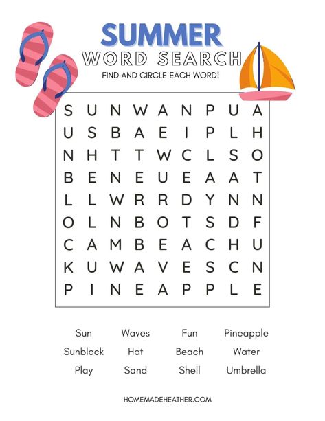 Summer English Worksheet, Summer Word Search, May Word Search, Summer Word Search Free Printable, Wordsearch For Kids, Ocean Word Search, Summer Crossword Puzzle Free Printable, Beach Words, Kids Word Search