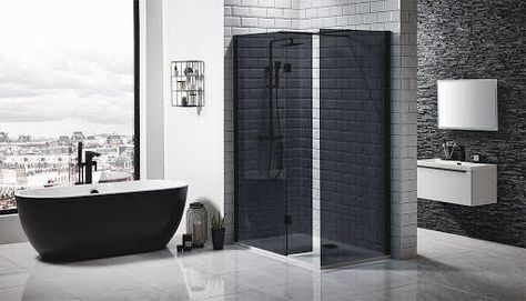 Luxury Black Bathroom, Black Floors, Monochrome Bathroom, Bathroom Black, Trendy Apartment, Ensuite Bathroom, Trendy Bathroom, Black Floor, Bathroom Collections