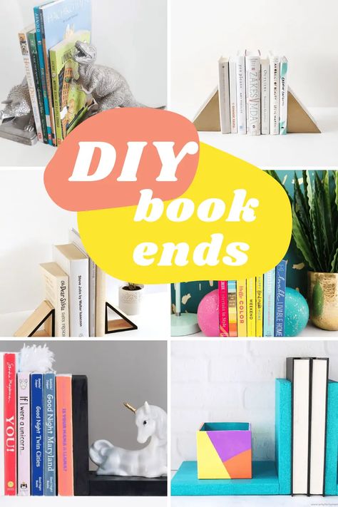 Are you looking for creative DIY bookends to make? Try these easy and budget-friendly ideas to style your bookcases and have your books stay put. Animal Bookends, Diy Bookends, Styling Shelves, Diy Kids Toys, Bookshelves Diy, Paint Stripes, Beginner Woodworking Projects, Wood Working For Beginners, How To Make Diy