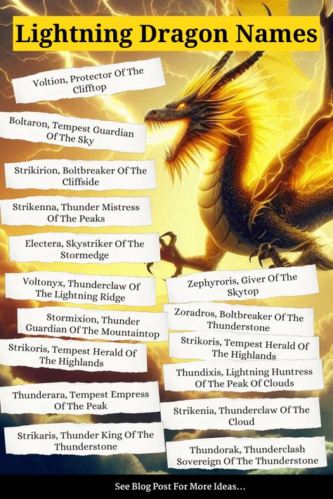 1,000+ Lightning Dragon Names + Generator | Imagine Forest Names That Mean Dragon, Pirate Name Generator, Dragon Names Generator, Warrior Cats Name Generator, Elf Name Generator, Dinosaur Books For Kids, Lightning Dragon, Names Generator, Warrior Cat Names