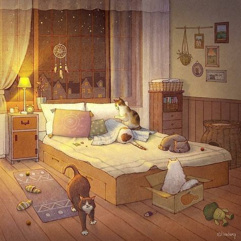 Image may contain: bedroom and indoor Bedroom Aesthetic Cozy, Anime Bedroom, Bedroom Illustration, Bedroom Drawing, Anime Room, Interior Illustration, Simple Bedroom, Dreamy Art, Pastel Wallpaper