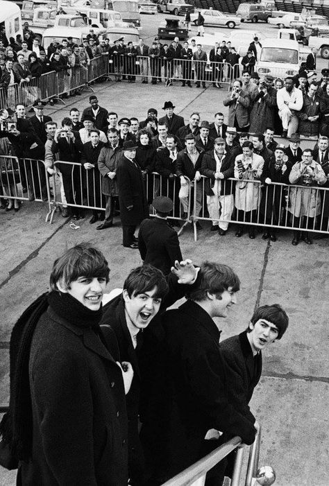 February 7, 1964 The Beatles arrive at JFK Airport Harry Benson, photographer The Beatles, Black And White, White, Black