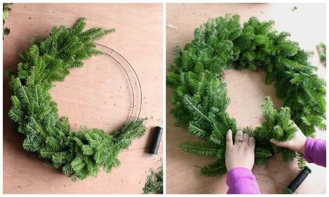 Real Pine Wreaths, Diy Christmas Reefs, Christmas Wreaths Diy Evergreen, Christmas Reef, Wreath Making Tutorials, Traditional Christmas Wreath, Natural Christmas Wreaths, Christmas Tree Trimming, Make Your Own Wreath