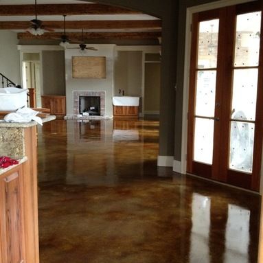 Acid Wash Concrete Floor, Stained Concrete Floors Kitchen, Acid Wash Concrete, Concrete Floor Kitchen, Washed Concrete, Concrete Kitchen Floor, Concrete Stamping, Cement Stain, Stained Floors