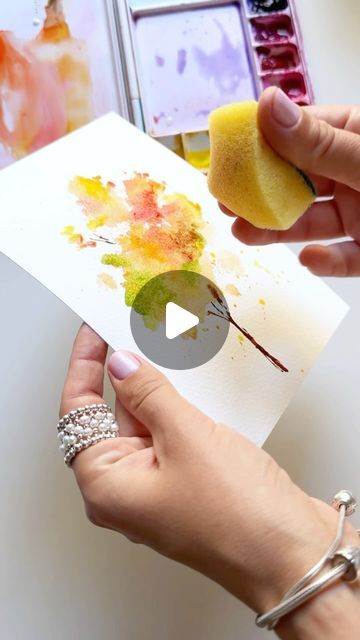 Cee Cee Creations, Watercolor Brush Techniques, Watercolor Fall Trees Tutorial, Fall Abstract Painting, Fall Watercolor Flowers, Easy Watercolour Ideas, Easy Water Painting Ideas, Watercolor Art Ideas Easy Simple, Easy Aquarell Painting