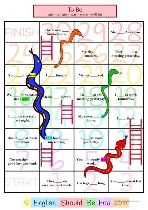 To Be - Snakes and Ladders - English ESL Worksheets for distance learning and physical classrooms Snakes And Ladders Printable, Snake And Ladder, Ladder Game, Snakes And Ladders Game, Snake Ladder, Esl Learning, Verbo To Be, Ladders Game, Simple Past