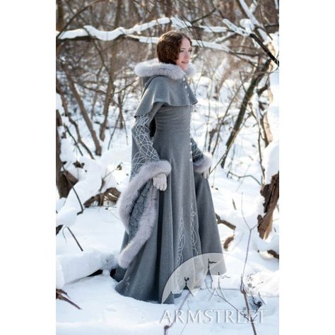 Wool Grey Fantasy Coat "Heritrix Of The Winter" snow princess white... ($822) ❤ liked on Polyvore Fantasy Coat, Fancy Jackets, Scottish Costume, Skyrim Cosplay, Elven Clothing, Medieval Dresses, Dresses Winter, Snow Princess, Wool Winter Coat