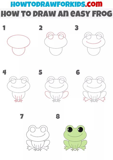 How to Draw an Easy Frog - Easy Drawing Tutorial For Kids Drawing Of Frogs Cute, Frog Line Drawing Simple, How To Draw Cartoon Frog, Cartoon Frog Drawing Sketch, Cute Easy Frog Drawing, How To Draw A Cute Frog Step By Step, Easy Frog Drawing Step By Step, How To Draw A Frog Cute, How To Draw Frogs Easy