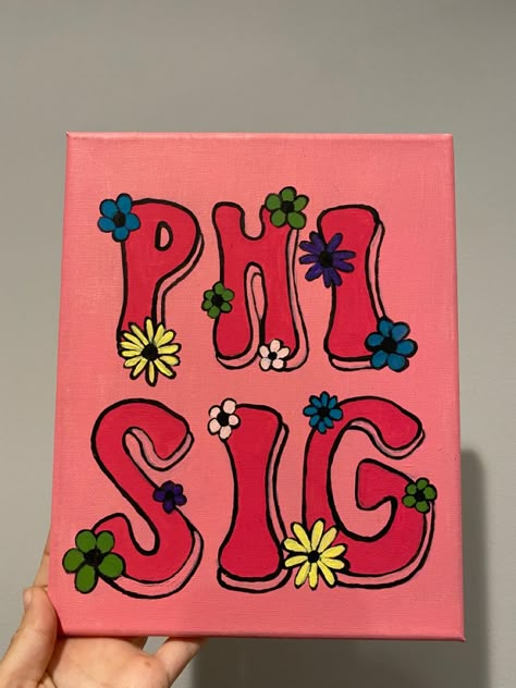 phi sig sorority canvas painting big little reveal pink sorority painting with flowers colorful phi mu alpha phi pi phi delta zeta delta gamma sigma delta tau Phi Sigma Sigma Canvas Paintings, Flower Sorority Canvas, Delta Gamma Paintings Canvases, Sigma Delta Tau Canvas, Axo Canvas Painting, Delta Zeta Painting Canvases, Alpha Sigma Alpha Canvas, Pink Sorority Canvas, Delta Gamma Paintings