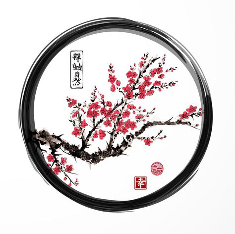 Oriental Sakura Cherry Tree Blossoming in Black Enso Zen Circle on White Background. Contains Hieroglyphs - Zen, Freedom Stock Vector - Illustration of design, spring: 91204062 Freedom Nature, Zen Circle, Sakura Tattoo, Japanese Drawings, Cherry Blossom Tattoo, Sakura Tree, Shadow Photos, Japon Illustration, Blossoms Art