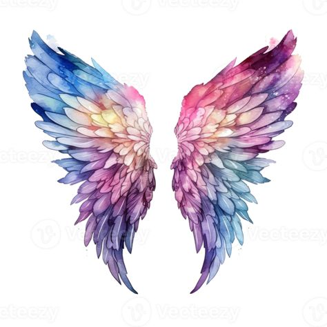 Watercolor angel wings isolated. Illustration AI Generative Rainbow Wings Angels, Angel Wings Artwork, Abstract Wings Painting, Watercolor Angel Wings, Angel Wings Tattoos, Angel Wings Tattoo On Back, Angel Watercolor, Wing Illustration, Wings Illustration