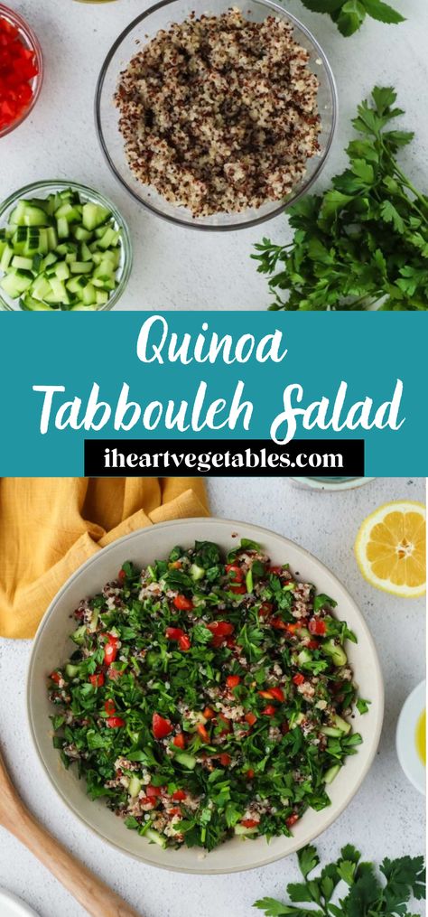 This quinoa tabouleh recipe is a twist on the traditional Lebanese salad, using quinoa instead of bulgur. It’s filled with fresh parsley for a satisfying and healthy addition to any meal! Parsley Quinoa Salad, Tabulleh Salad Recipe, Tabouleh Salad Recipe, Quinoa Tabouleh, Quinoa Side Dish, Tabbouleh Salad Recipe, Lebanese Salad, Perfect Quinoa, Lentils And Quinoa